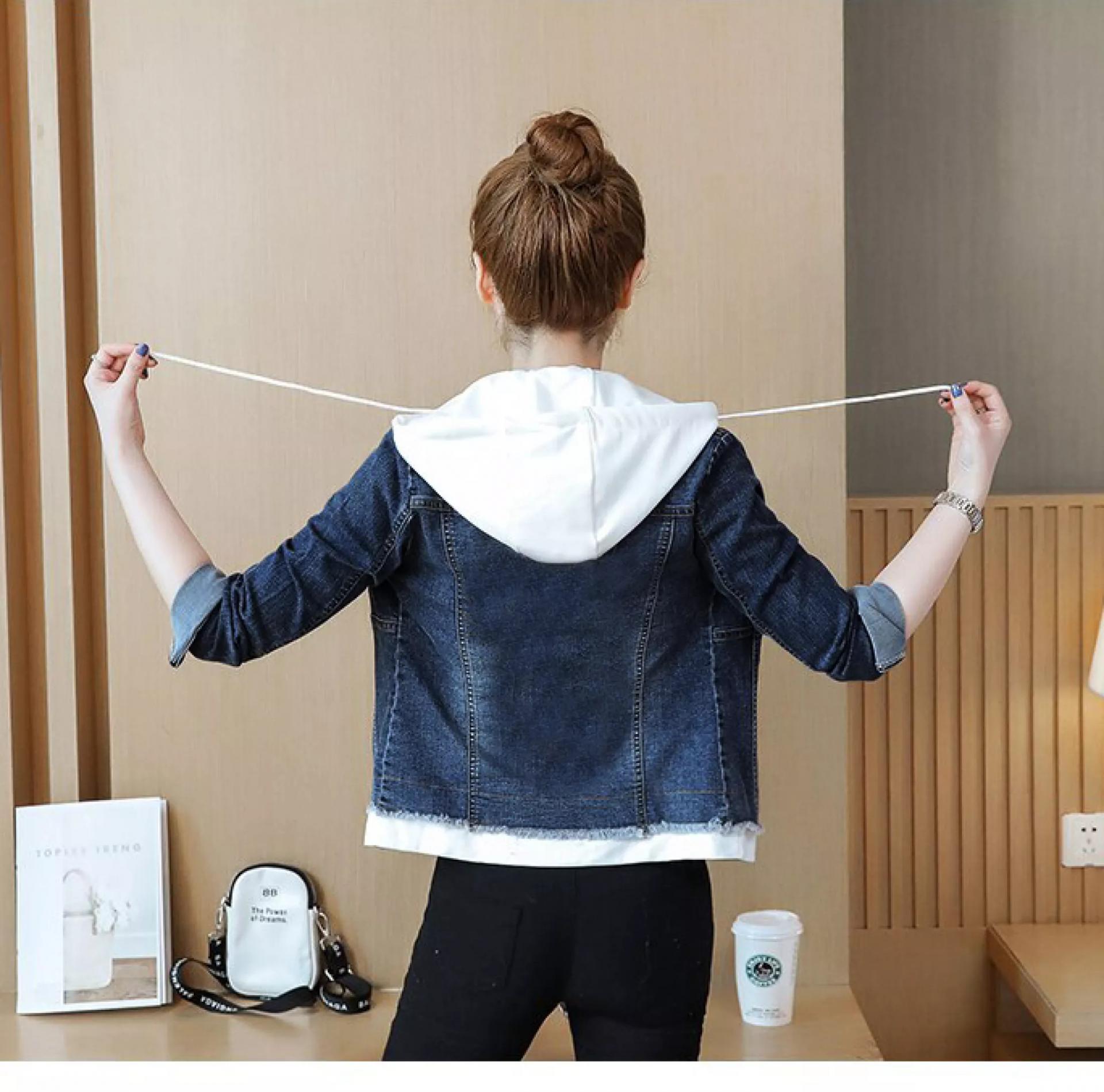 ÁO KHOÁC JEAN NỮ PHỐI NÓN NÂU